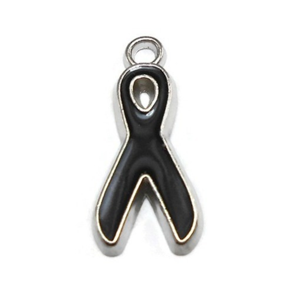 5pcs Black Awareness Ribbon Charms silver tone, jewelry‎ making supplies